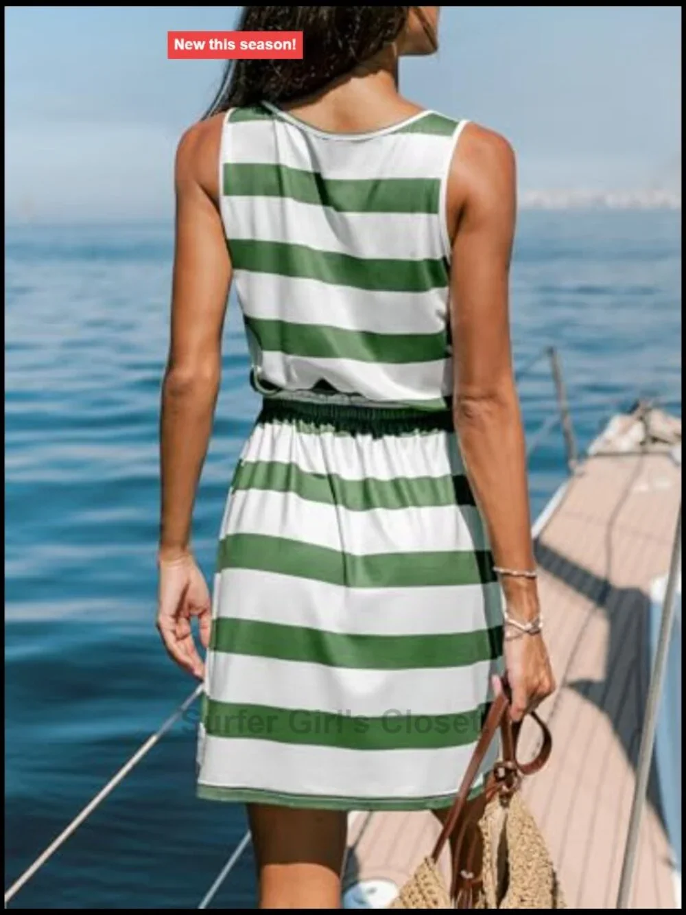 Sleeveless V-Neck Striped Mini A-Line Sundress with Drawstring Waist, 95%